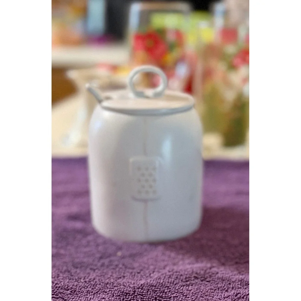 Rae Dunn Honey Pot Ceramic Jar with Lid and Spoon White Farmhouse Decor
